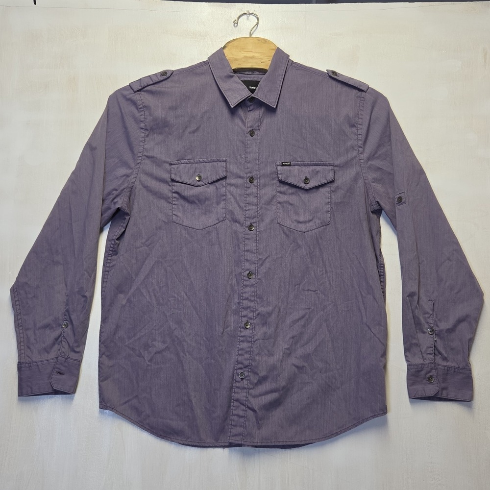 Hurley Shirt Mens Gray Solid Casual Button Down Long Sleeve Collared Size 2XL - Picture 2 of 10